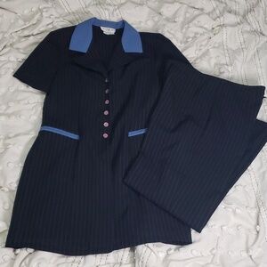 Vintage 80s/90s Jessica petites 2 black/blue pinstriped 2pc pant suit 12
